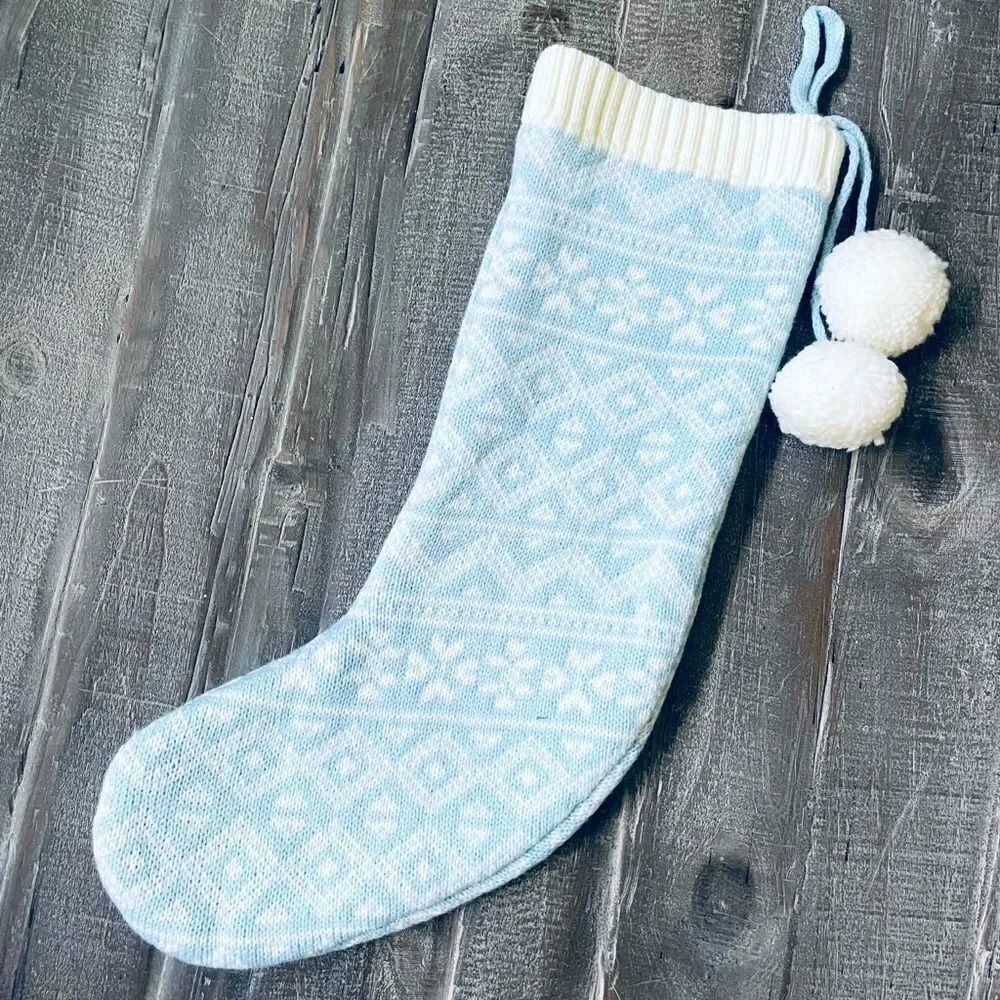 Baby Blue Fair Isle Nordic Thick Knit Christmas Holiday Stocking
